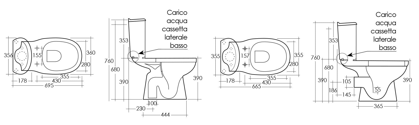 Vaso monoblocco karla con scarico a pavimento