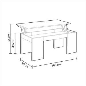 KIT TAVOLO CAFFÉ ELEVABILE 43X100X50CM BIANCO ROVERE