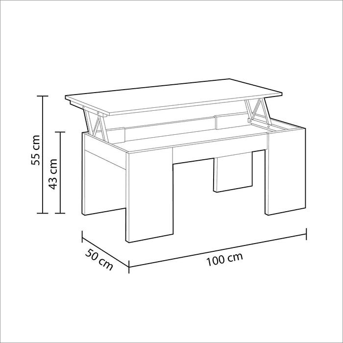 KIT TAVOLO CAFFÉ ELEVABILE 43X100X50CM BIANCO ROVERE