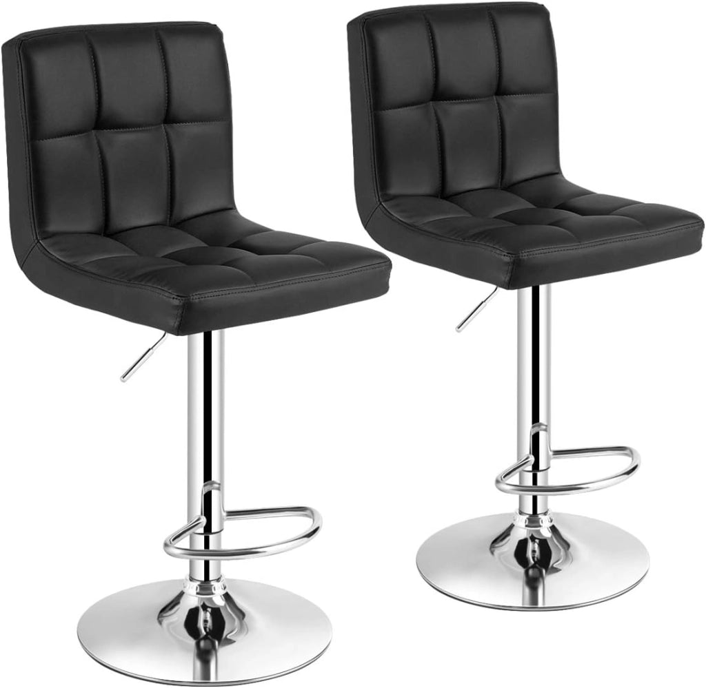 Set di 2 Sgabelli da Bar Regolabili in Altezza 65 – 85 cm, Girevole a 360° con Schienale e Poggiapiedi, Sgabello da Bistrò, Portata Fino a 150 kg