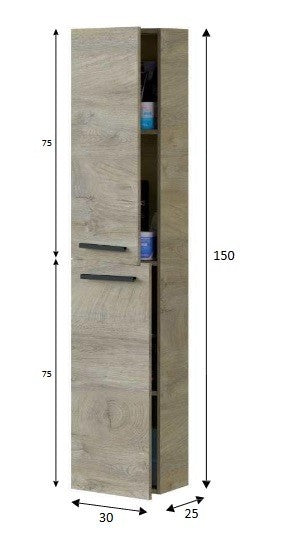 KIT MOBILE COLONNA SOSPESA 2 ANTE  150x30x25cm ROVERE ALASKA