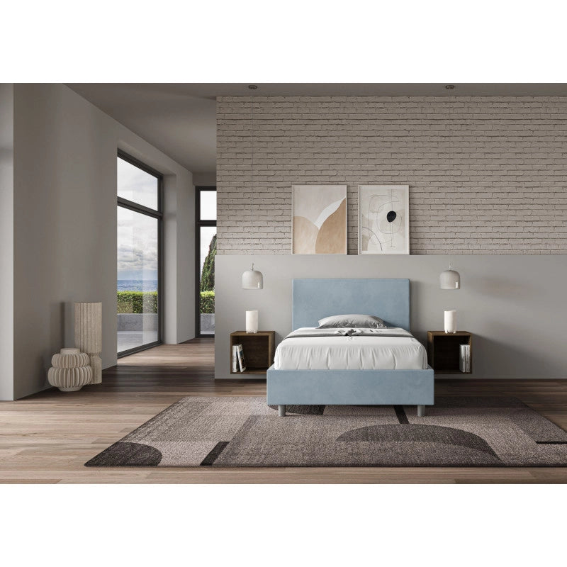 Letto imbottito Piazza e mezzo 110x210 cm Adele - Senza rete,Microfibra,Azzurro