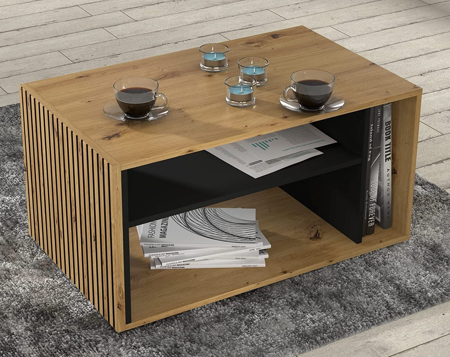 MOBILE TAVOLINO DA CAFFE' PORTA PC AURIS 87x55x45cm NERO OPACO ROVERE