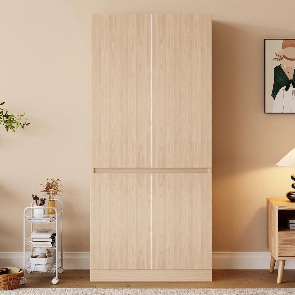 Armadio 2 ante 70x40x170 cm - Xylo - con grandi ripiani, colore legno naturale
