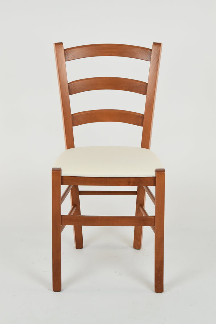 Sedia Venice Tommychairs, struttura in faggio verniciata in color ciliegio e seduta rivestita in tessuto avorio