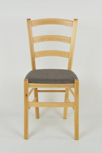 Set 6 Sedie Venice Tommychairs, struttura in faggio verniciata in color naturale e seduta rivestita in tessuto capriolo