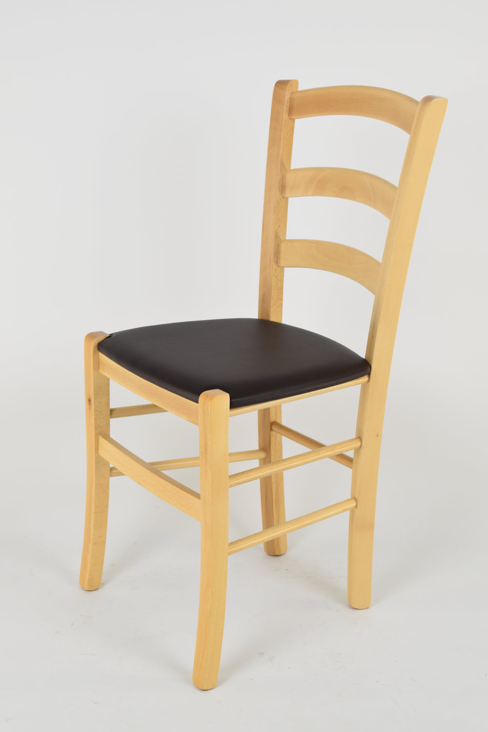 Set 2 Sedie Venice Tommychairs, struttura in faggio verniciata in color naturale e seduta rivestita in finta pelle moka