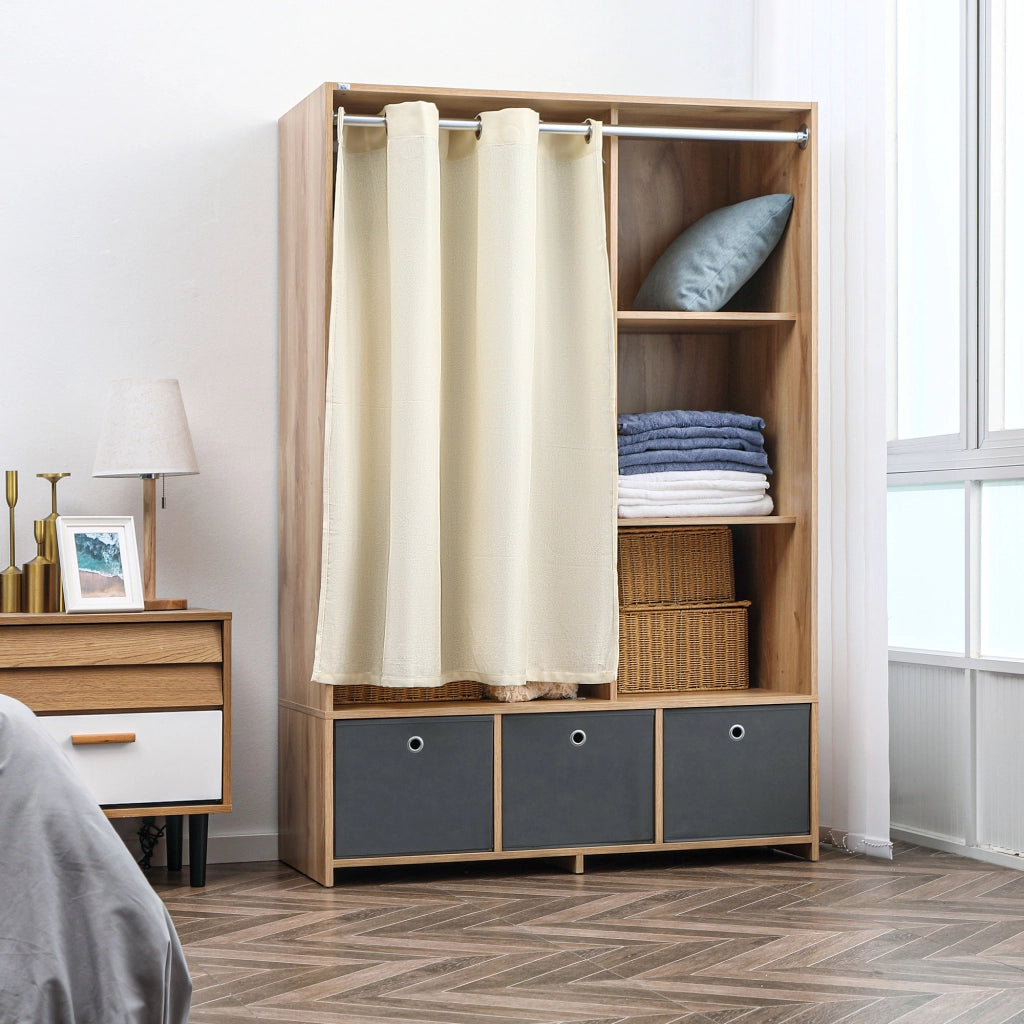 Armadio con appendiabiti e 3 cassetti in tessuto ¨C zephmum ¨C naturale 105x48x160 cm