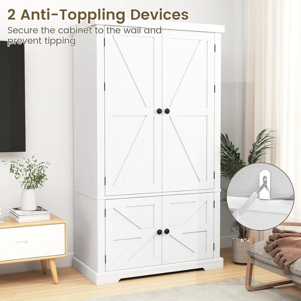 Mobiletto Multiuso con 4 Ante in Legno, Credenza Cucina Salvaspazio con 2 Ripiani Regolabili e 1 Armadio, Mobile Buffet per Sala da Pranzo, Soggiorno, 76,5 x 40 x 139 cm, Bianco(In 2 Pacchi)