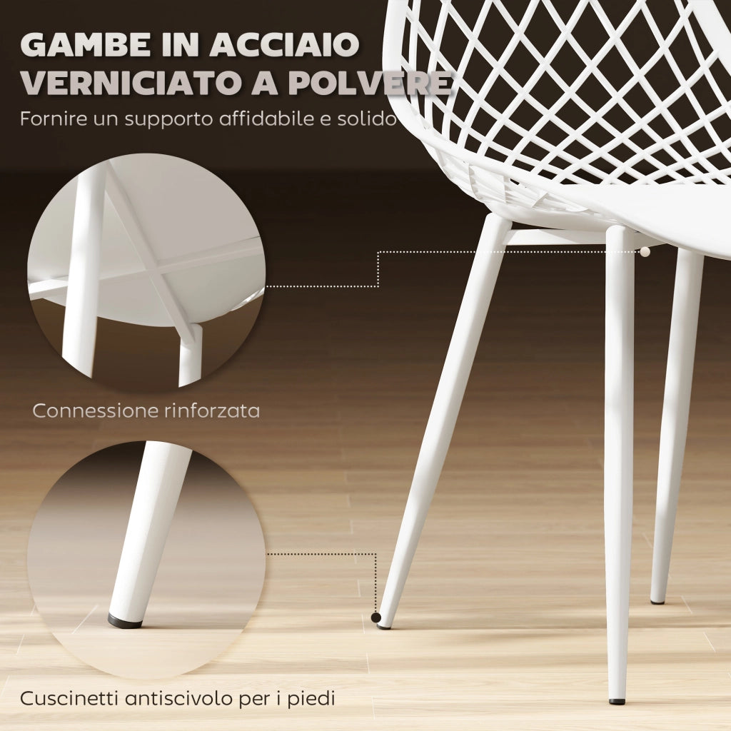 Set 4 Sedie da Pranzo Moderne ¨C Zephmum ¨C Plastica e Metallo Bianco