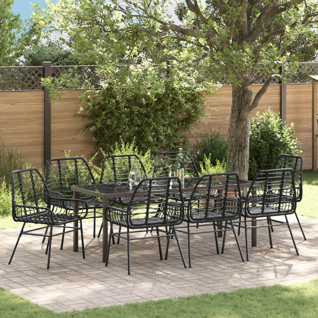 Set da pranzo da giardino a 9 pezzi nero in polyrattan
