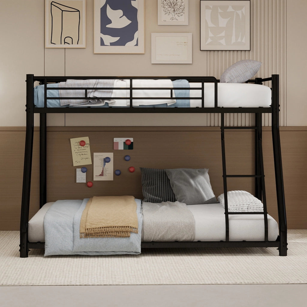 Letto a castello 90 × 190 cm et 140 × 190 cm con scala, parapetti alti, senza materasso, in metallo nero