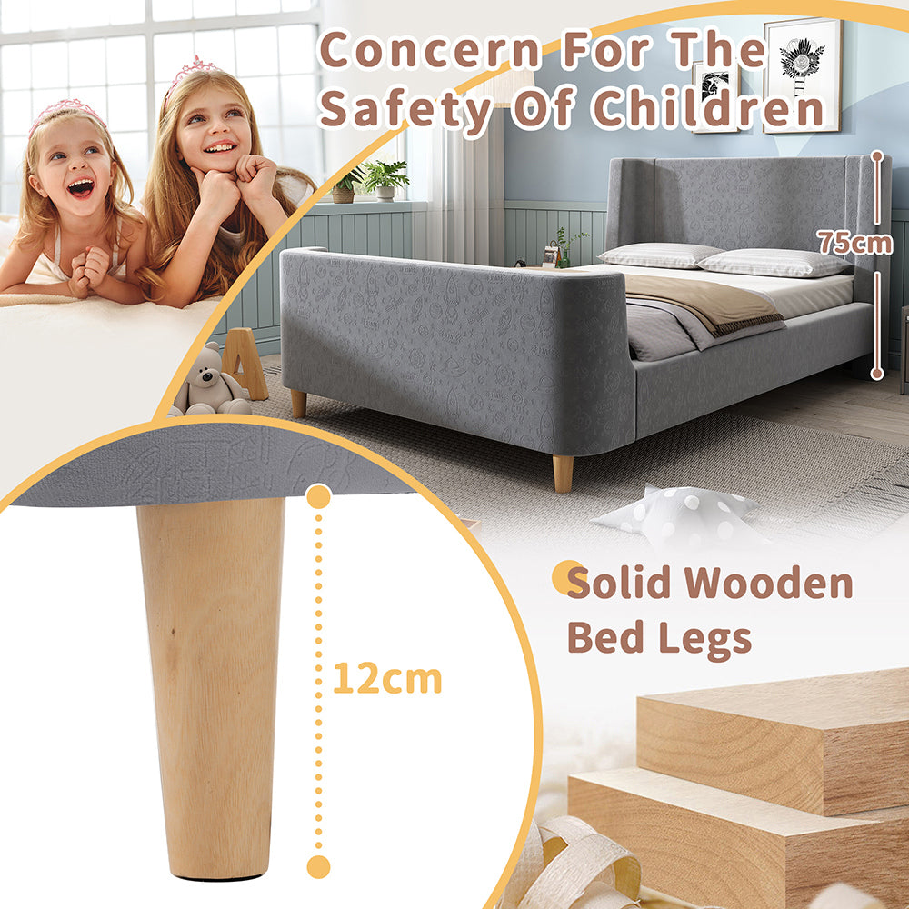 Letto singolo imbottito per bambini - Xylo - 90x200 cm - Grigio velluto