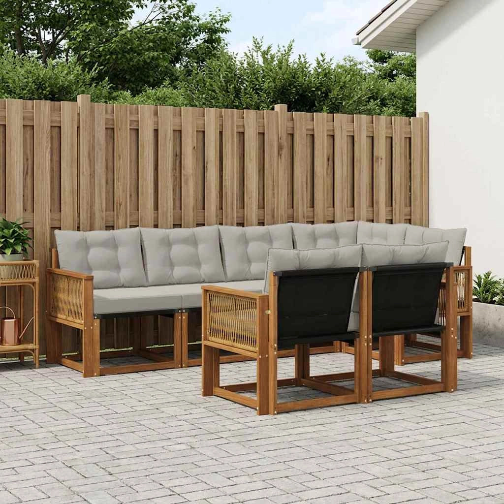 Set di divani da esterno 7 pz Naturale e Grigio Chiaro 3382019