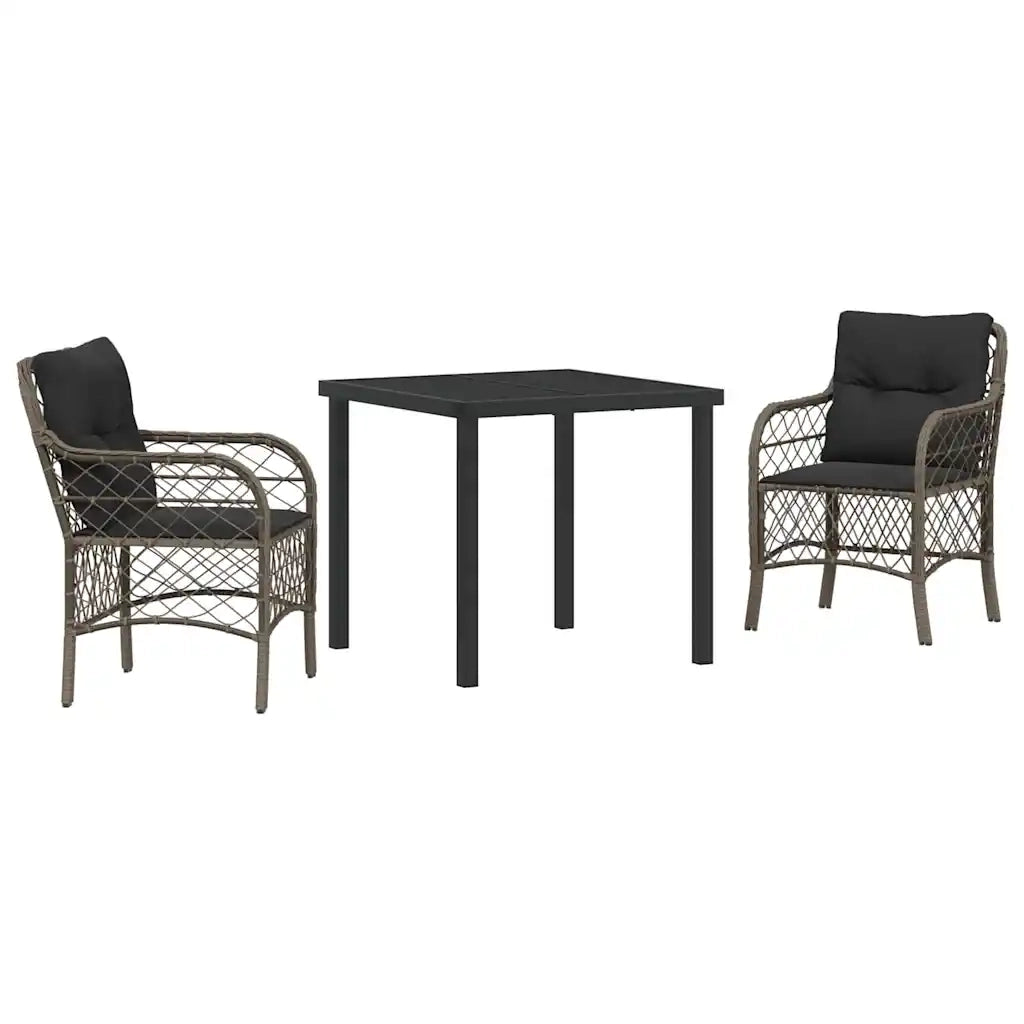 Set da Pranzo per Giardino con cuscino 3 pcs Grigio polyrattan 3380218