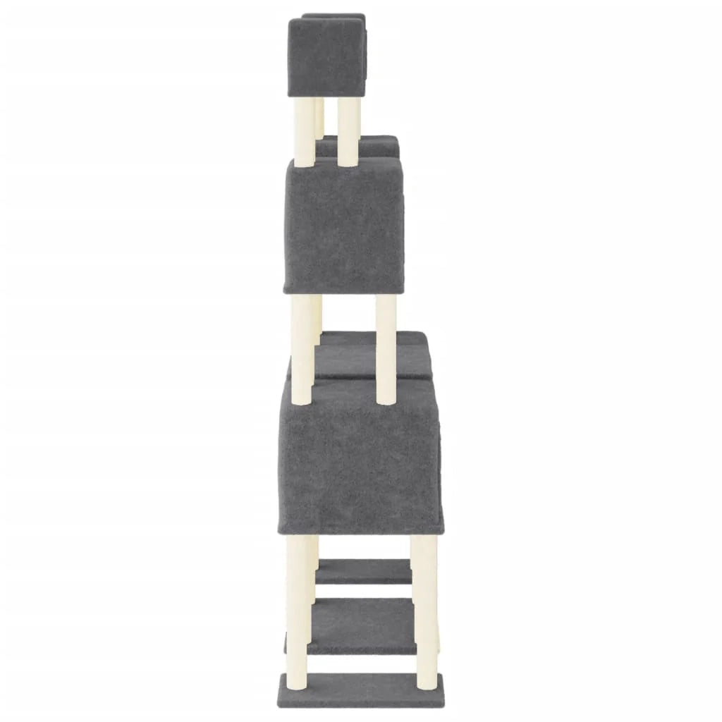 Tiragraffi per gatti torre per arrampicata giocattolo piattaforma per arrampicata con tiragraffi in sisal scuro 199 cm grigio 02_0022694