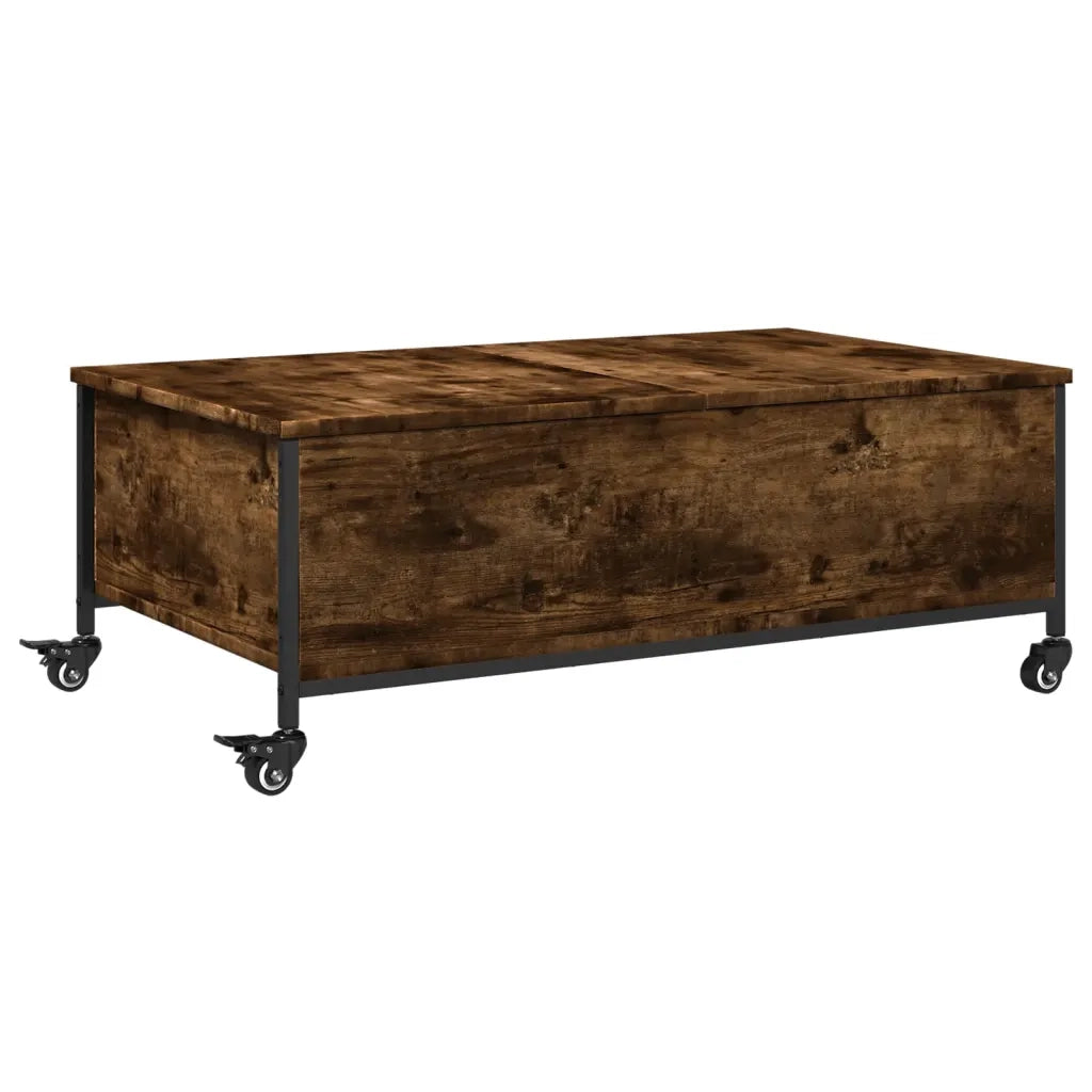 Tavolino con Ruote-Tavolino da soggiorno Rovere Fumo 91x55x34 cm in Legno Multistrato