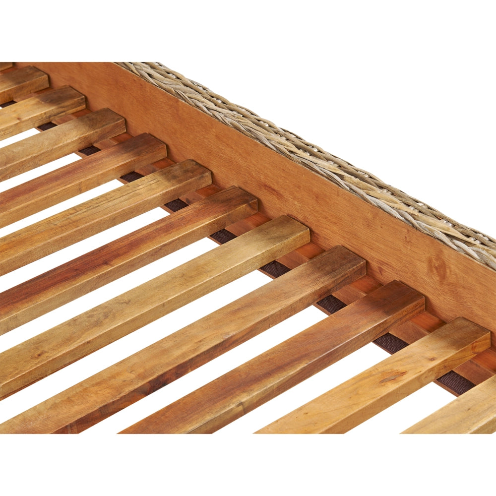 Letto a pannello Rattan naturale Legno di mogano UE Doppio 140 x 200 cm Rete a doghe Testata intrecciata Moderna Boho