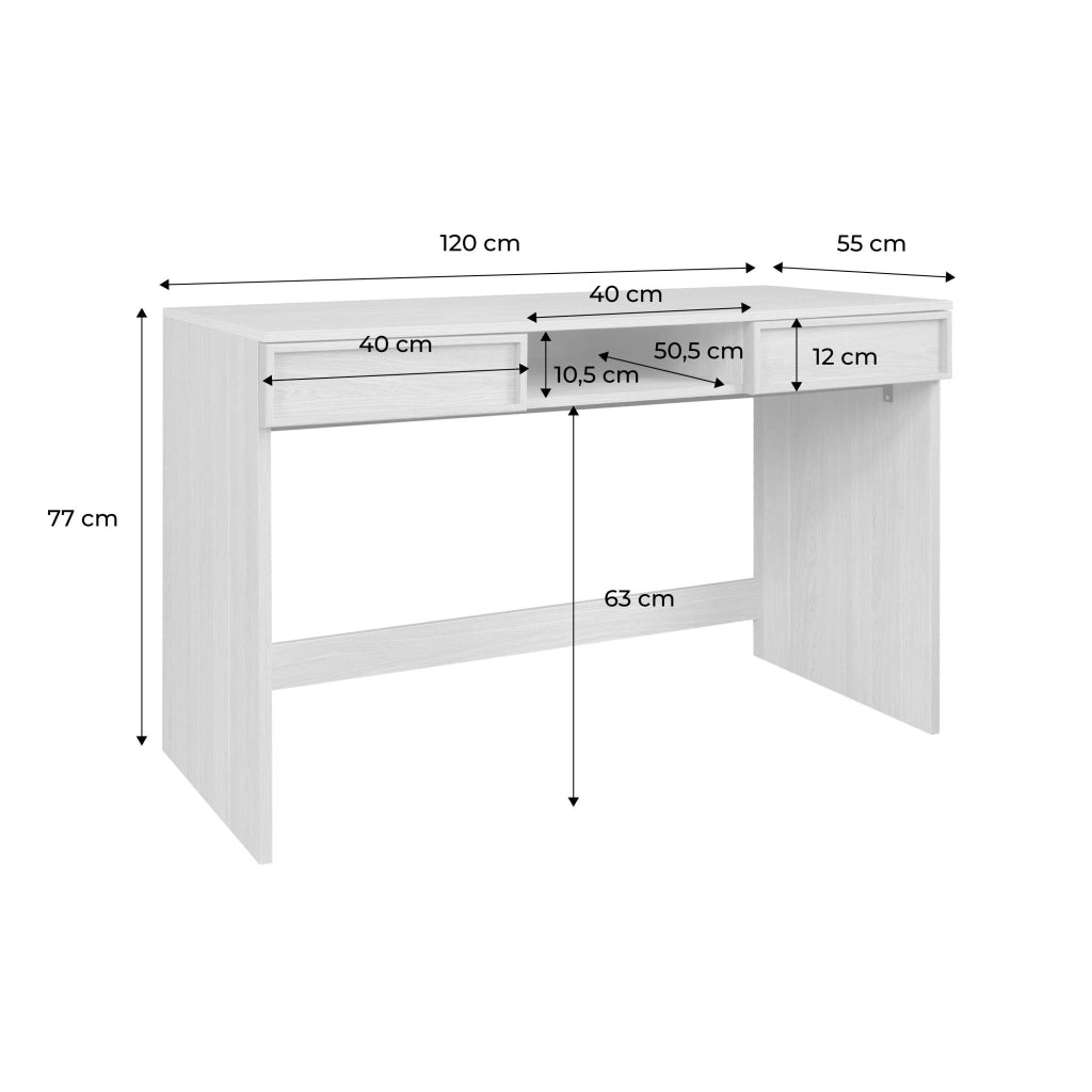 Scrivania effetto legno 2 cassetti 1 vano 120cm, marrone naturale
