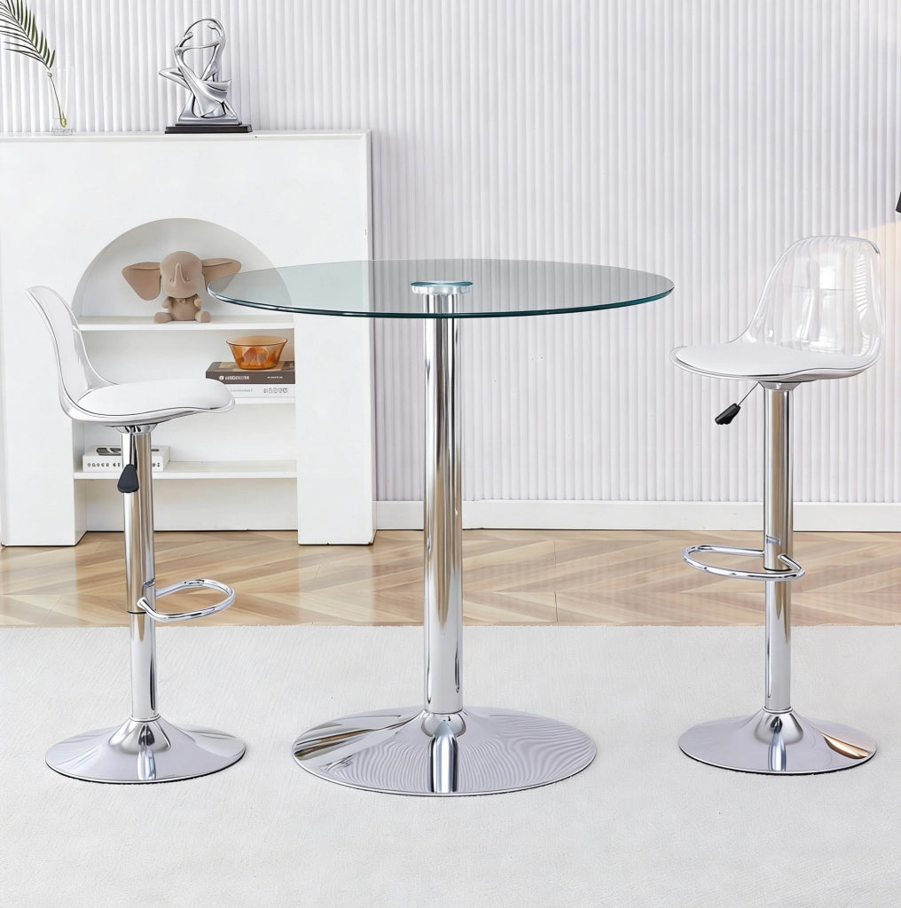 Set da bar con tavolo in vetro Ø89 cm e 2 sgabelli