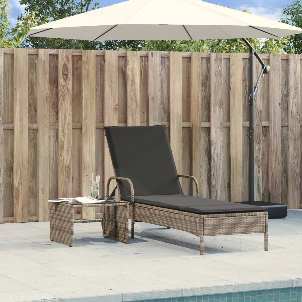 Lettino Prendisole | Sdraio da giardino | Lettino da sole con Ruote e Cuscino in Polyrattan Grigio