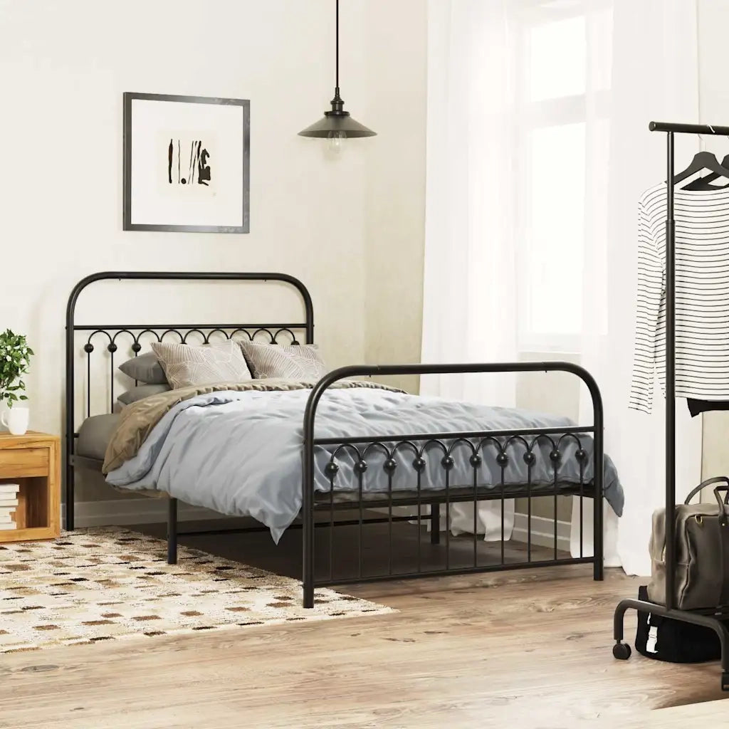 Letto singolo | Letto per adulti | Giroletto con Testiera e Pediera Metallo Nero 107x203 cm