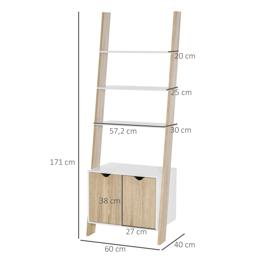 Libreria a scala con 3 ripiani e armadietto ¨C zephmum ¨C rovere e bianco 60x40x171
