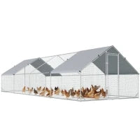 Pollaio da Giardino con Telaio Zincato, Copertura Impermeabile e Rete Esagonale, 3x8x2m, Argento