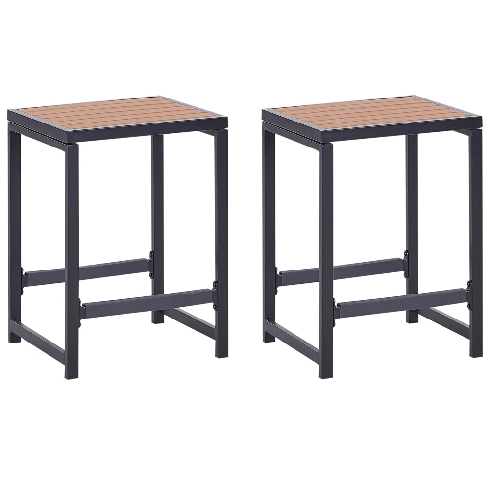 Sgabello da giardino per esterni Sedile per patio Base in acciaio e legno Nero stile elegante