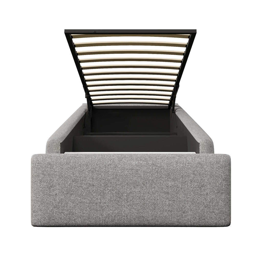 Letto imbottito 90x200 cm, letto singolo, senza testiera, con contenitore, 1 cassetti, materasso escluso, grigio