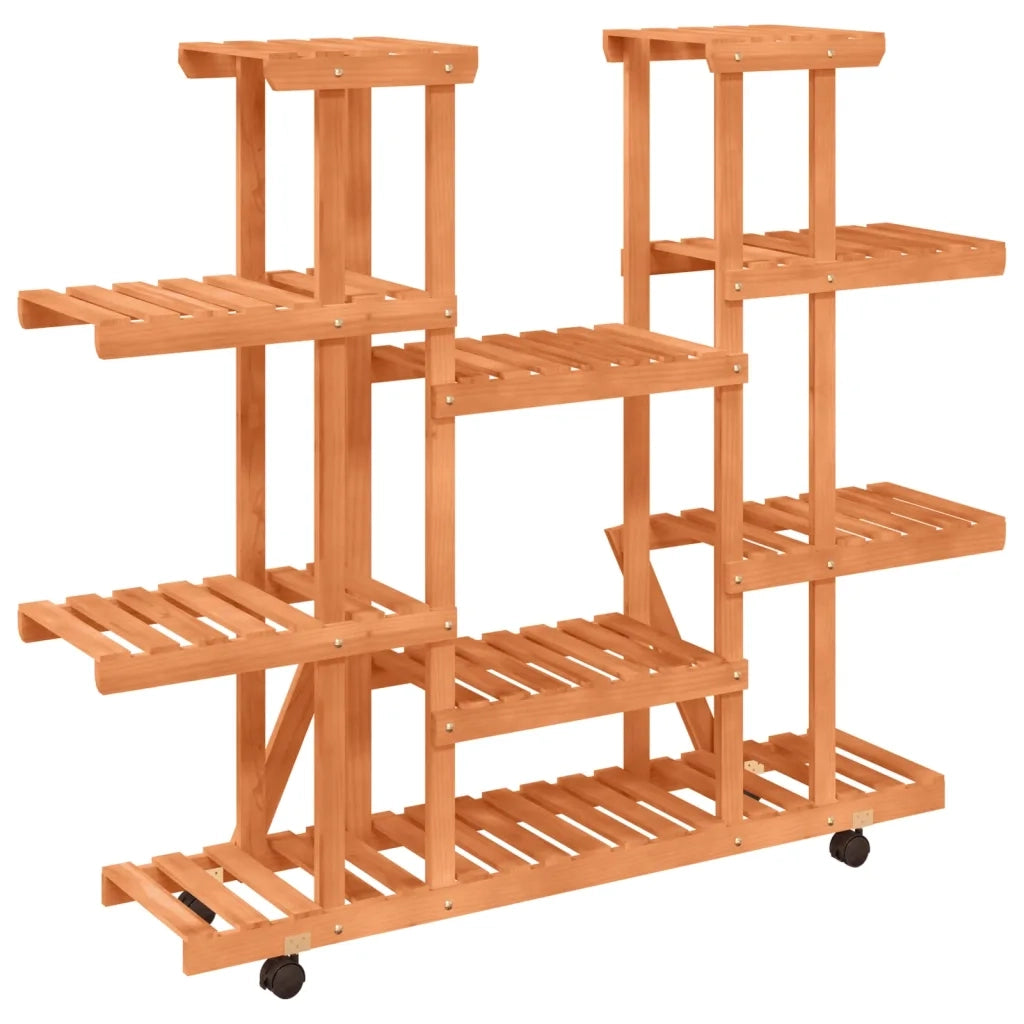 Portafiori con Ruote-Supporto per Piante Mobile-Rastrelliera per Fiori 110x25x115 cm in Legno Massello di Abete 570241