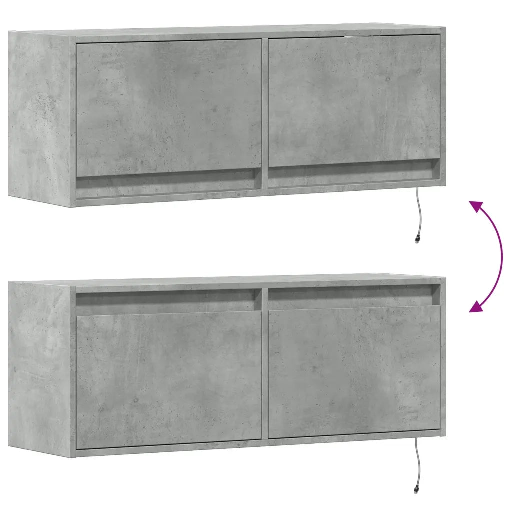 Mobile TV a Parete con Luci LED Grigio Cemento 100x31x35 cm