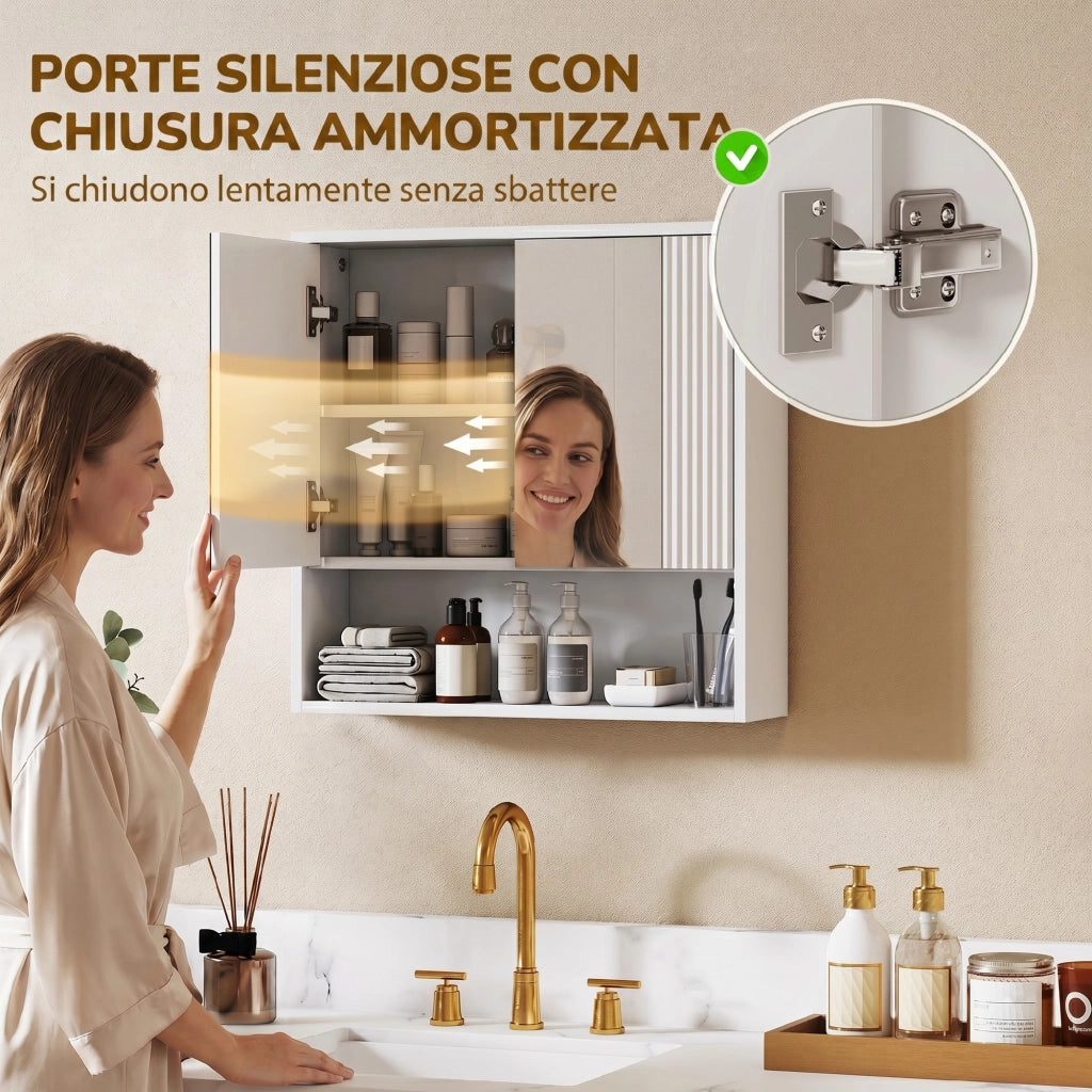 Armadietto da Bagno Parete 60x16x60 cm Mobiletto Ante Soft-Close e Ripiano Regolabile in MDF Bianco