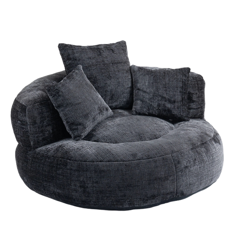 Poltrona Pouf Relax 1 Posto con Schienale Alto e Braccioli; Seduta Ampia Confortevole; in Ciniglia Nero