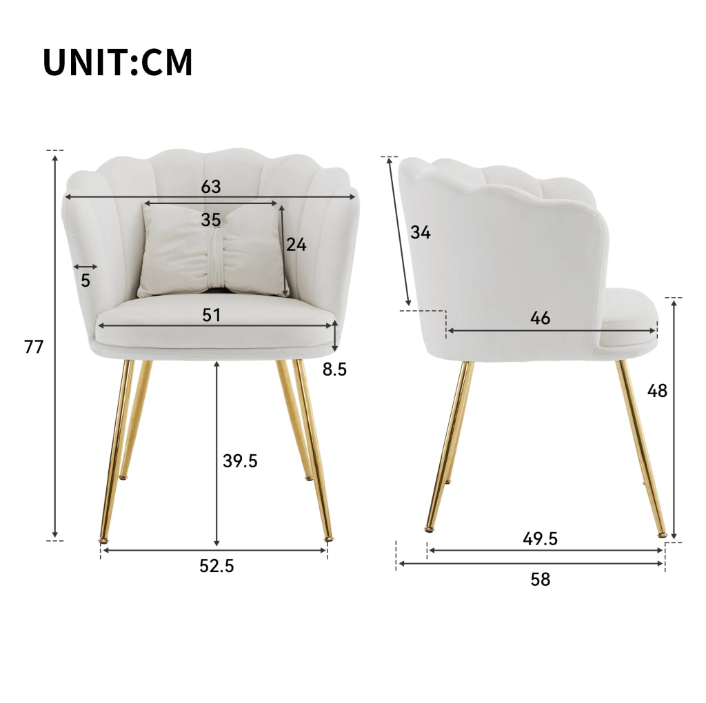 Poltrona 62x54x43 cm beige in velluto, con cuscino a farfalla
