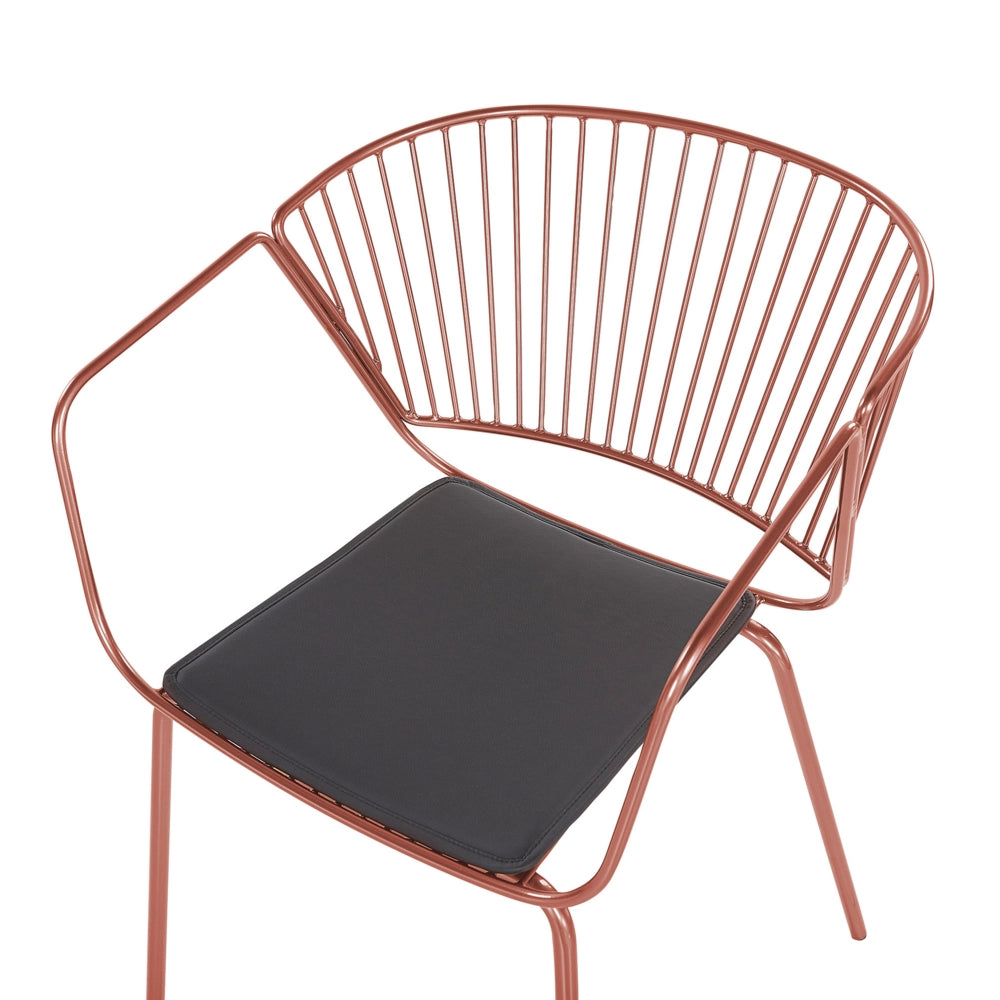 Set di 2 sedie da pranzo in filo metallico rosso rame design ecopelle Nero cuscino sedile stile industriale glam