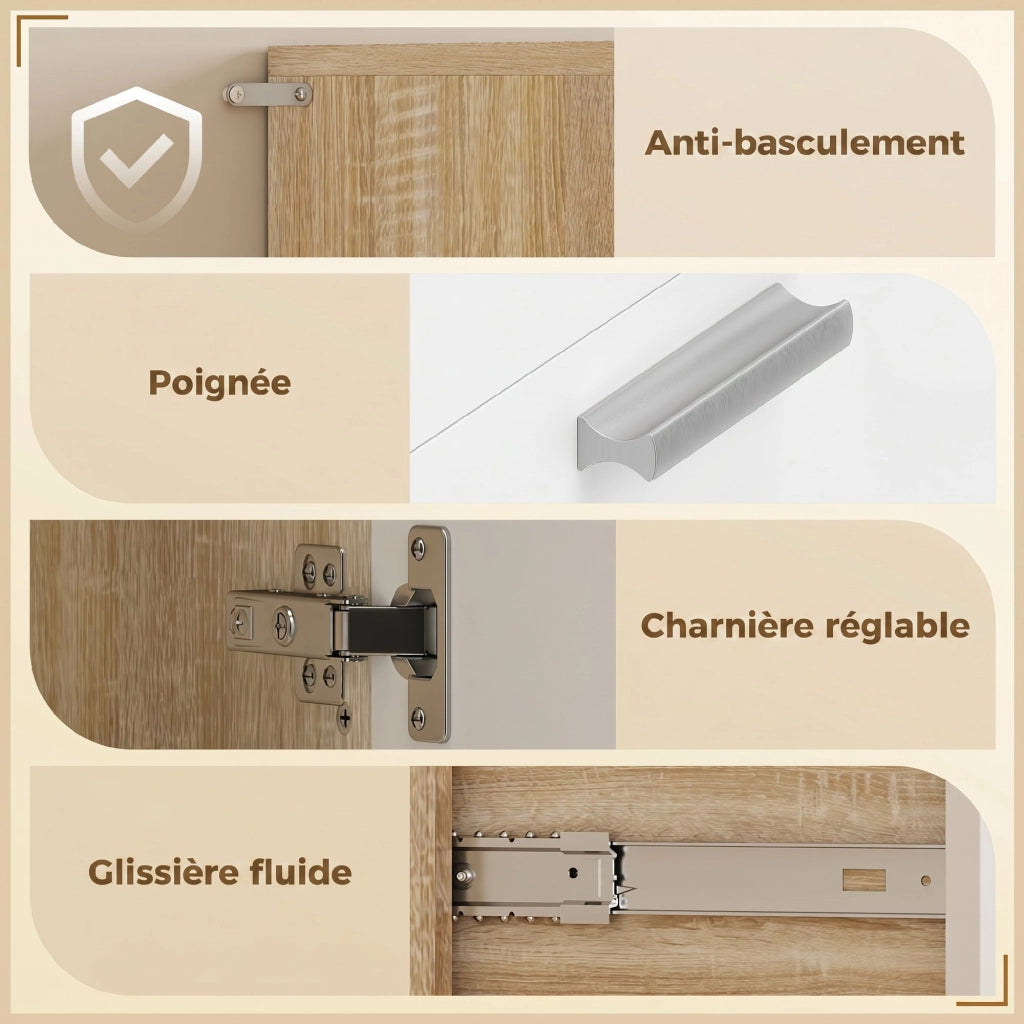 Armadio da Cucina con Ante, Cassetto e Piano di Lavoro ¨C zephmum ¨C Bianco e Legno Naturale 55x40x174 cm