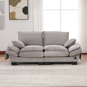 Divano 2 posti in tessuto corduroy grigio chiaro; 190x73x84 cm; con porta USB-C e tasche laterali