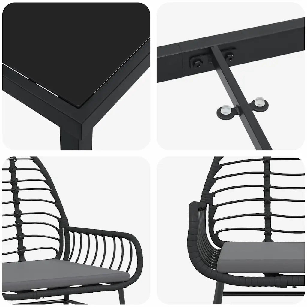 Set da Pranzo per Giardino 3 pcs Nero polyrattan 3380855