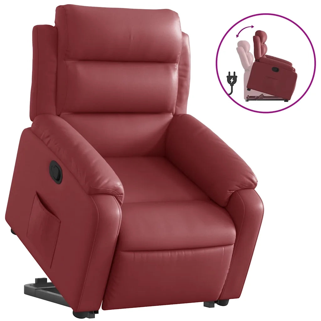 Poltrona Alzapersona Reclinabile Rosso Vino in Similpelle 3205046