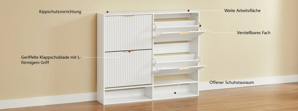 Scarpiera con 2 vani ribaltabili e ripiano aperto, con protezione antiribaltamento, per ingresso, 120 × 24 × 102 cm