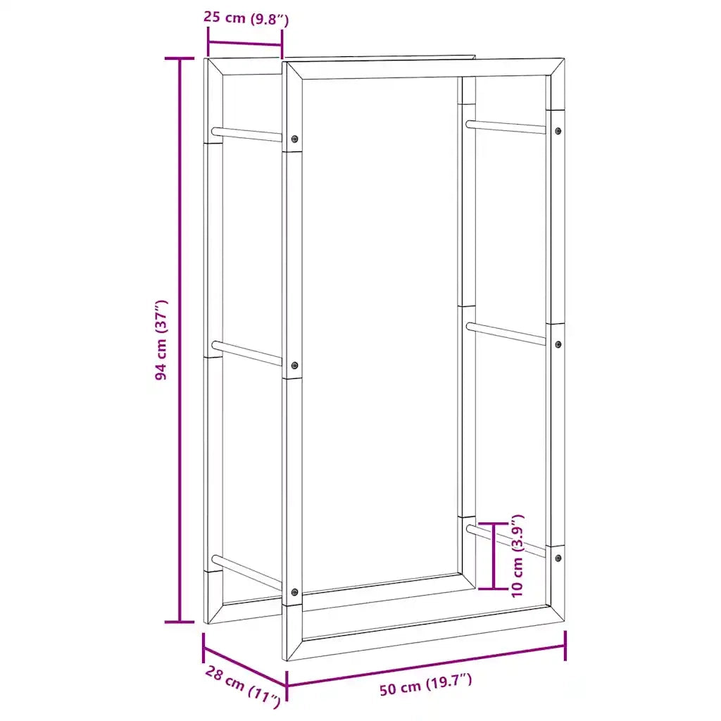 Portalegna Nero Opaco 50x28x94 cm Acciaio 350305