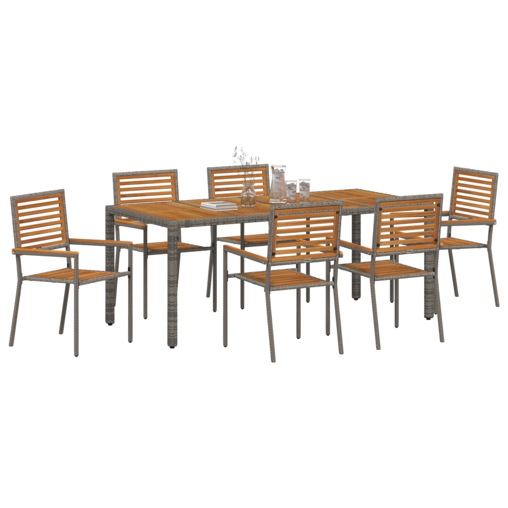 Set da Pranzo Giardino  7 Pezzi Grigio Polyrattan Acacia