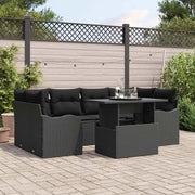 Set Divano da Giardino con cuscino 7 pcs Nero Poly Rattan