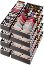 Organizzatori per la gestione degli abiti interni, 16 pezzi, cassetti ripiegabili e contenitori per la conservazione di lingerie, reggiseni e sottovesti, grigio