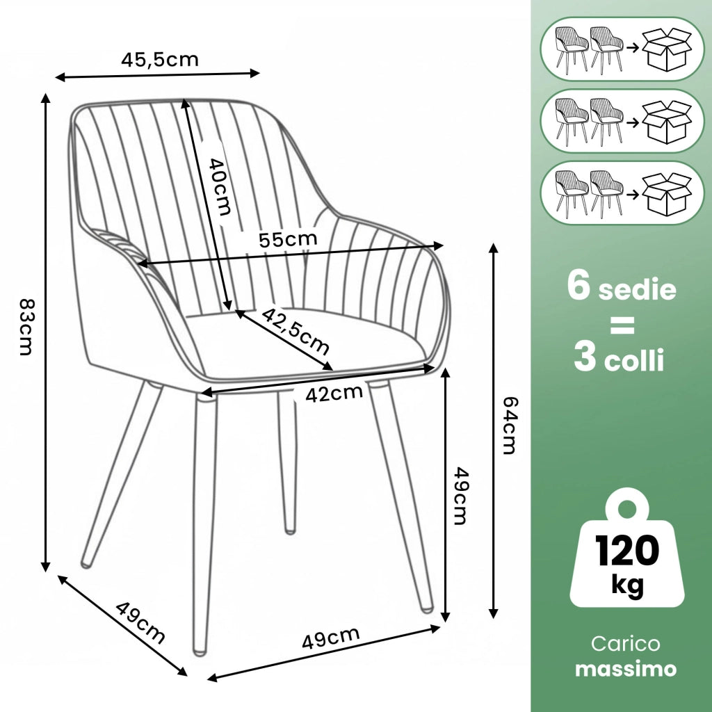 Set di 6 Sedie girevoli in velluto con cuciture TURNO Grigio gambe nere