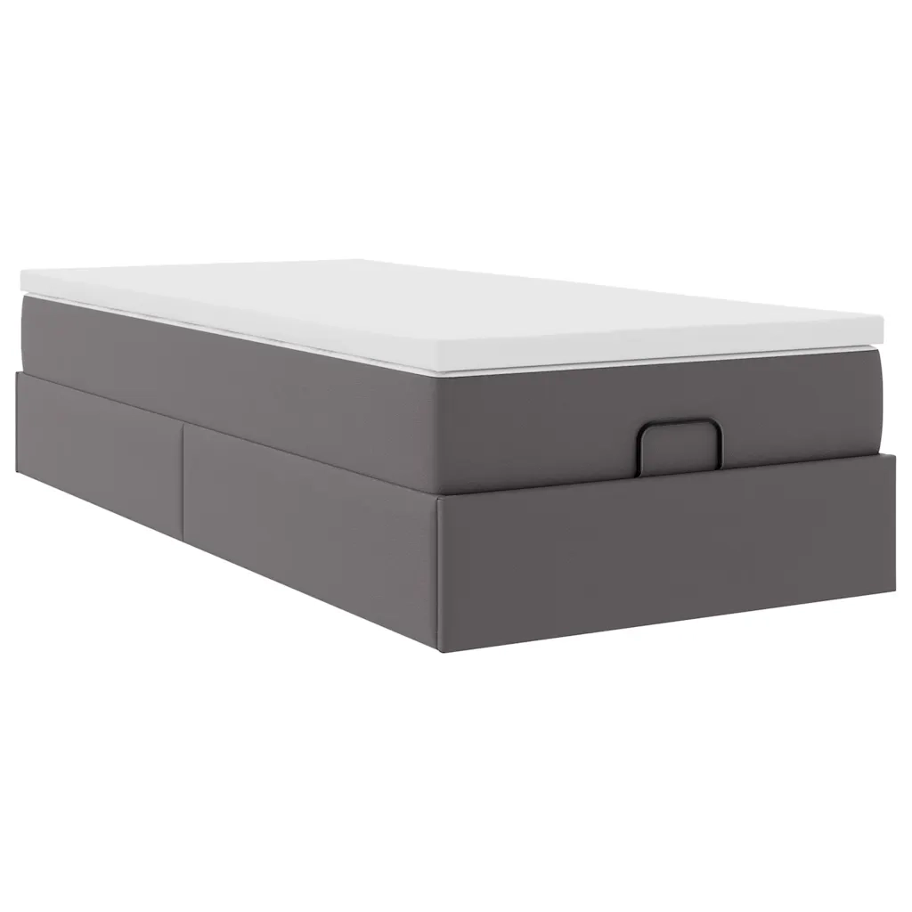 Struttura Letto Pouf con Materasso Grigio 100x200 cm Similpelle 3311024