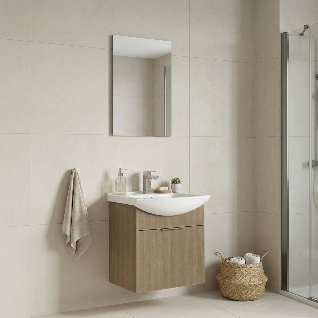 Set mobile lavabo con specchio (2 pezzi) "Purus 55" - 55 x 50 x 58 cm - Rovere