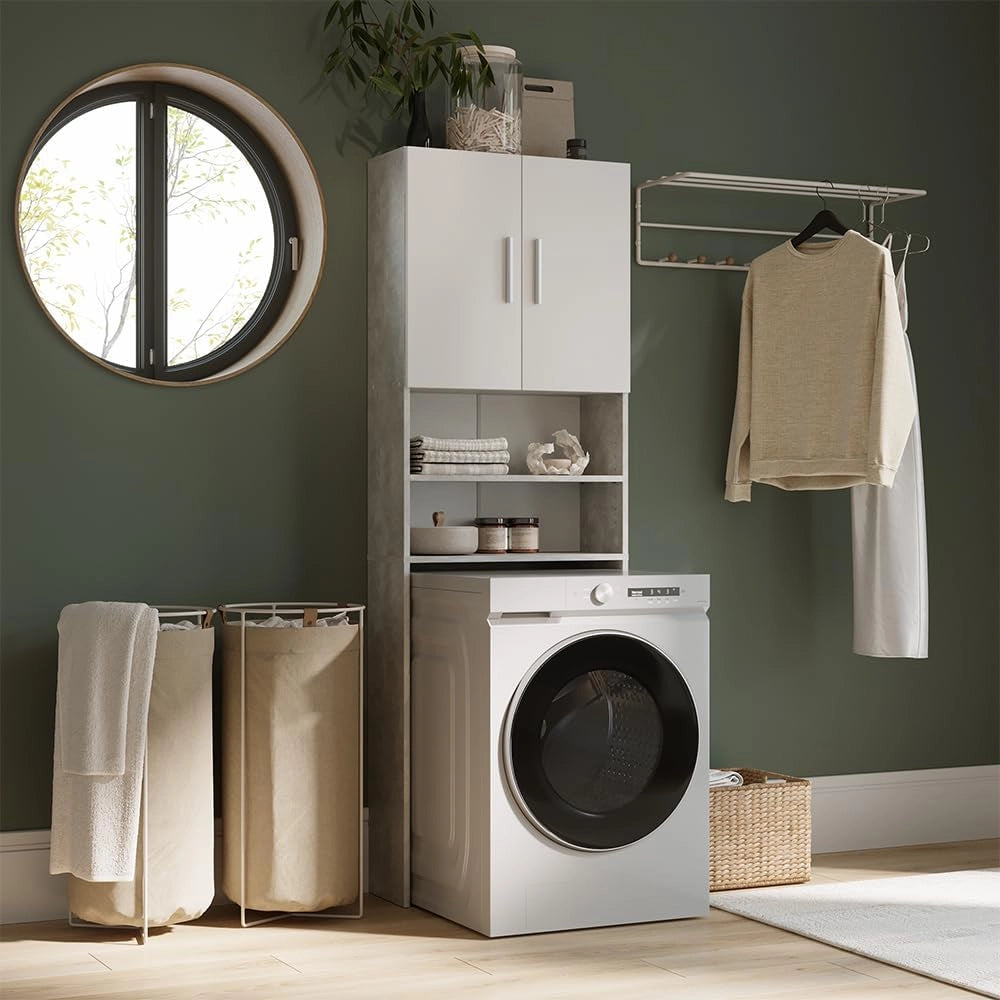 Mobile lavatrice, Calcestruzzo, 64 x 190 cm, adatto per la conservazione di detersivo e accessori