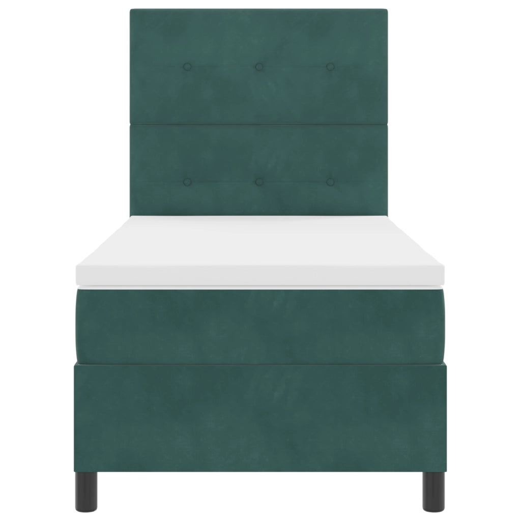 Box Spring Letto con Materasso e LED Verde Scuro 90x190 cm Velluto